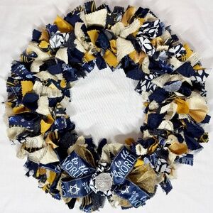 HANUKKAH RAG WREATH 14" HANDCRAFTED DOOR WALL DECORATION ONE OF A KIND GIFT